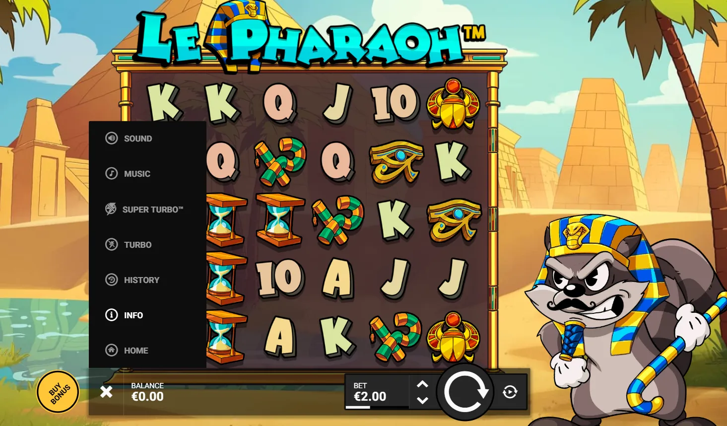 Menu di gioco con il pulsante Info per aprire la scheda del titolo
