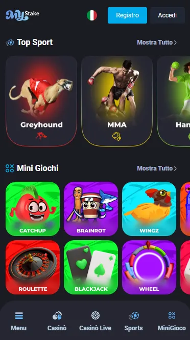 MyStake su mobile: sport e minigiochi principali