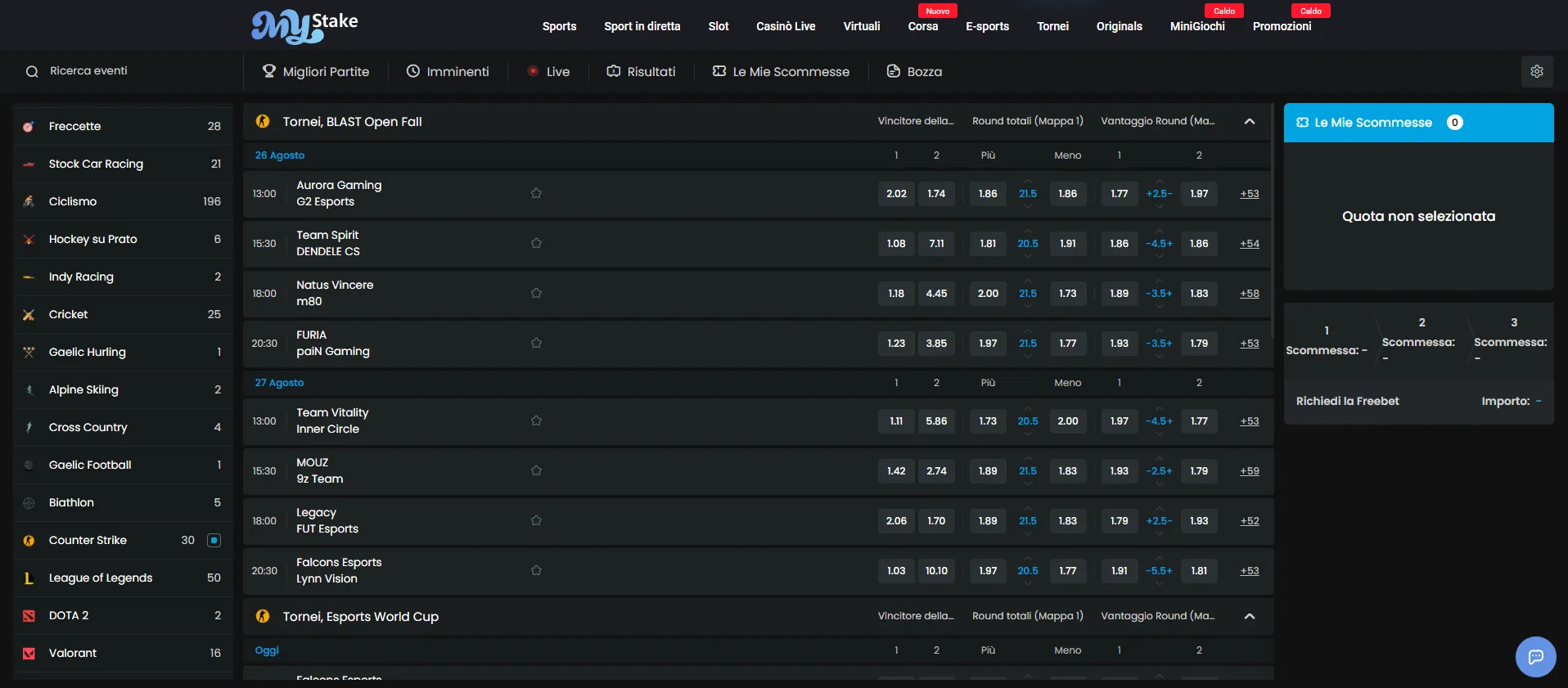 Mercati esports su Counter-Strike su MyStake
