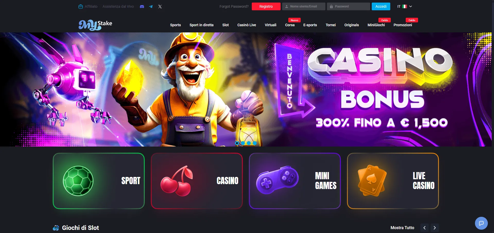 Home page di MyStake casino su desktop